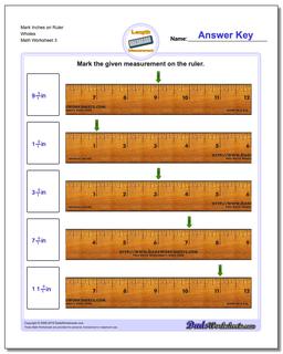 Mark Inches on Ruler Wholes Worksheet