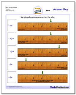 Mark Inches on Ruler Wholes Worksheet