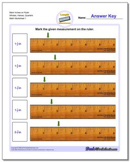 Inches Measurement Worksheet Mark on Ruler Wholes, Halves, Quarters