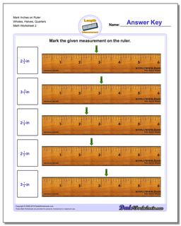 Mark Inches on Ruler Wholes, Halves, Quarters /worksheets/inches-measurement.html Worksheet