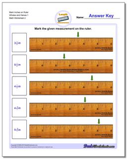 Mark Inches on Ruler Wholes and Halves 1 /worksheets/inches-measurement.html Worksheet