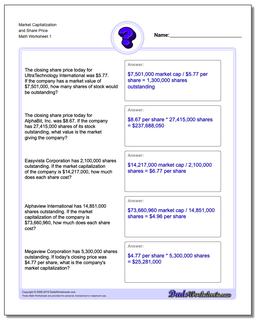 Market Capitalization and Share Price Investing Worksheet