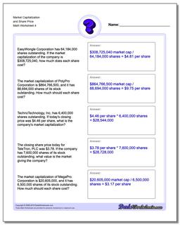 Market Capitalization and Share Price Worksheet