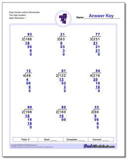 Long Division Worksheet Easy without Remainders Two Digit Quotient