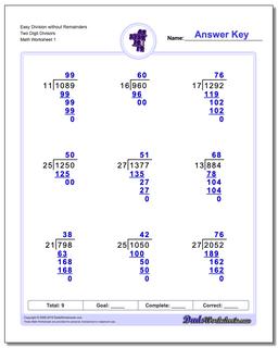 Long Division Worksheet Easy without Remainders Two Digit Divisors
