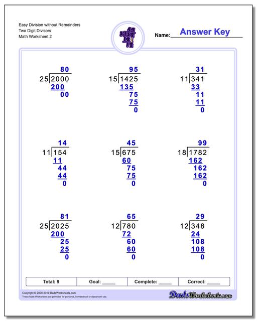 Long Division With 2-digit Divisors Worksheet