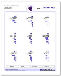 Easy Division Worksheet without Remainders Two Digit Divisors /worksheets/long-division.html