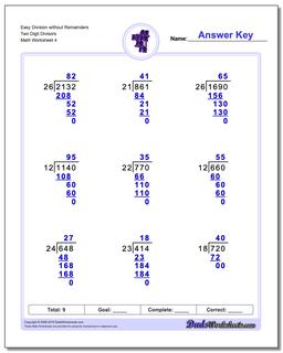 Easy Division Worksheet without Remainders Two Digit Divisors