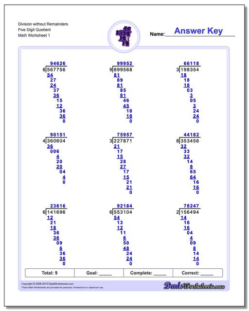 long division worksheets division without remainders