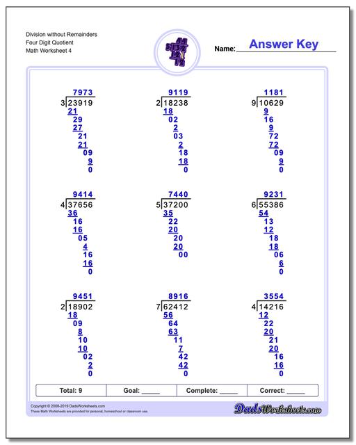 long division worksheets division without remainders