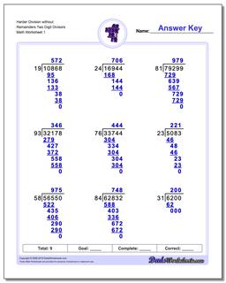 Long Division Worksheet Harder without Remainders Two Digit Divisors