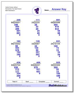 Harder Division Worksheet without Remainders Two Digit Divisors