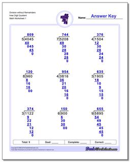 Long Division Worksheet without Remainders hree Digit Quotient