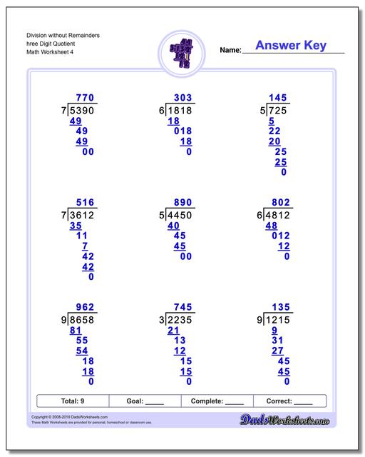 long division worksheets division without remainders