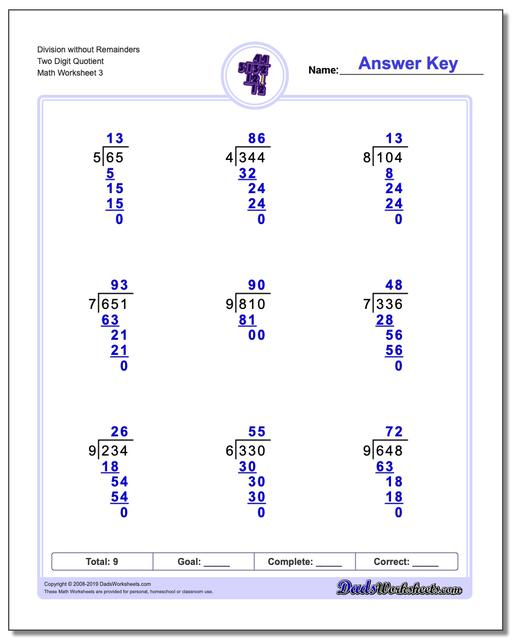 Long Division Worksheets Division Without Remainders