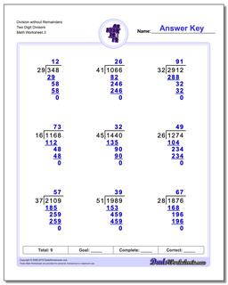 Division Worksheet without Remainders Two Digit Divisors