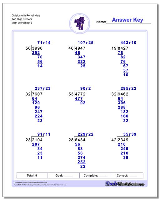 Long Division Worksheets: Division with Multi-Digit Divisors