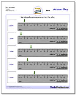 Mark Centimeters Wholes Metric Measurement Worksheet