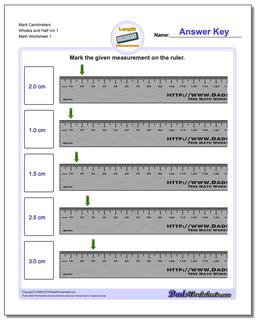 Mark Centimeters Wholes and Half cm 1 Metric Measurement Worksheet
