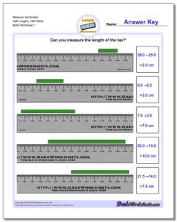 Measure Centimeter Half Lengths, Half Starts Metric Measurement Worksheet