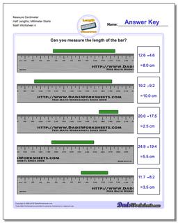 Measure Centimeter Half Lengths, Millimeter Starts Worksheet