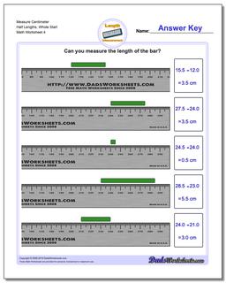 Measure Centimeter Half Lengths, Whole Start Worksheet