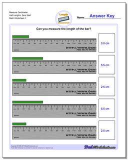 Measure Centimeter Half Lengths, Zero Start /worksheets/metric-measurement.html Worksheet