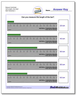 Measure Centimeter Half Lengths, Zero Start Worksheet