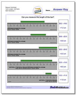 Measure Centimeter Tenth Lengths, Half Starts Metric Measurement Worksheet