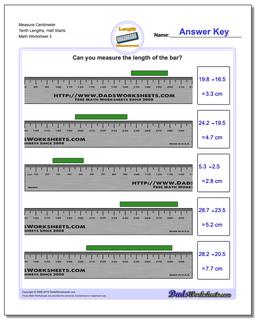 Measure Centimeter Tenth Lengths, Half Starts Worksheet