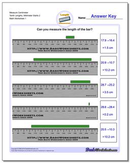 Measure Centimeter Tenth Lengths, Millimeter Starts 2 Metric Measurement Worksheet