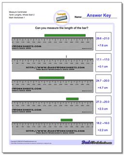 Measure Centimeter Tenth Lengths, Whole Start 2 Metric Measurement Worksheet