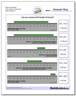 Measure Centimeter Tenth Lengths, Whole Start 2 /worksheets/metric-measurement.html Worksheet