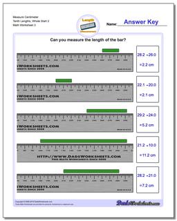 Measure Centimeter Tenth Lengths, Whole Start 2 Worksheet
