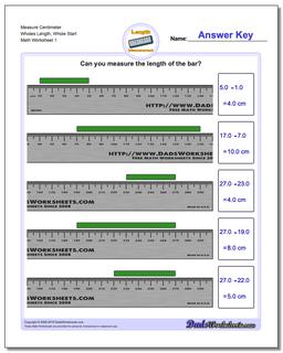 Measure Centimeter Wholes Length, Whole Start Metric Measurement Worksheet