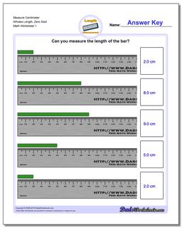 Measure Centimeter Wholes Length, Zero Start Metric Measurement Worksheet
