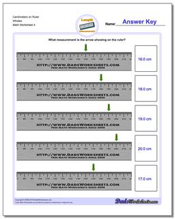 Centimeters on Ruler Wholes Worksheet