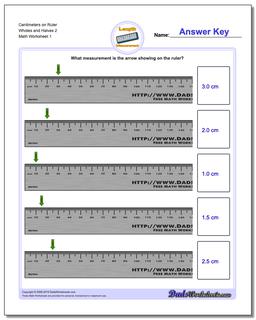 Centimeters on Ruler Wholes and Halves 2 Metric Measurement Worksheet