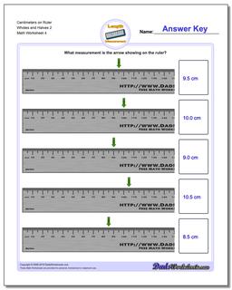 Centimeters on Ruler Wholes and Halves 2  Worksheet