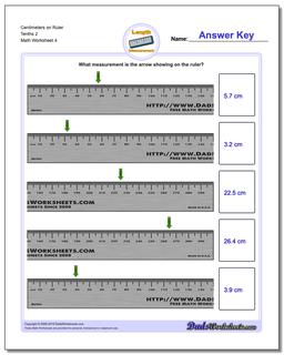 Centimeters on Ruler Tenths 2 Worksheet
