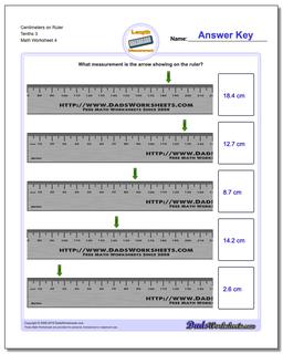 Centimeters on Ruler Tenths 3 Worksheet