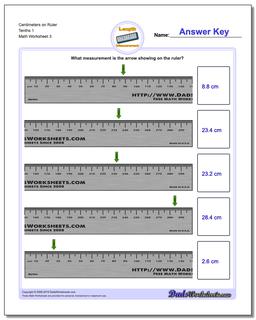 Centimeters on Ruler Tenths 1 Worksheet
