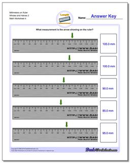 Millimeters on Ruler Wholes and Halves 2  Worksheet