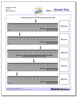Millimeters on Ruler Tenths 2 Worksheet