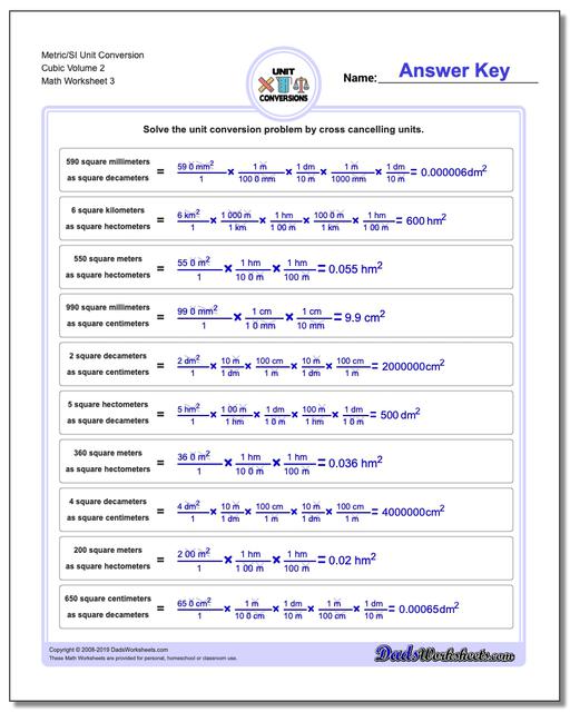 Math Worksheets: Metric SI Unit Conversions: Metric SI Unit Conversions