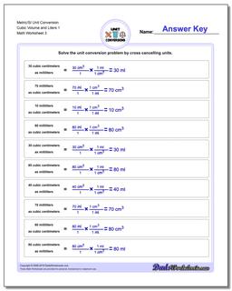 Metric/SI Unit Conversion Worksheet Cubic Volume and Liters 1