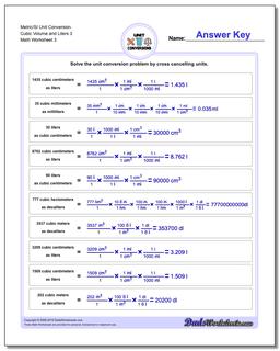 Metric/SI Unit Conversion Worksheet Cubic Volume and Liters 3