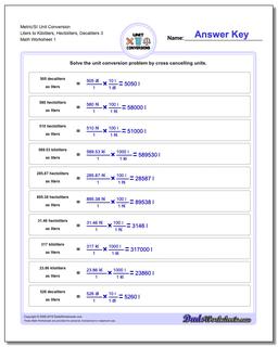 Metric SI Unit Conversion Worksheets Metric/SI Conversion Liters to Kiloliters, Hectoliters, Decaliters 3