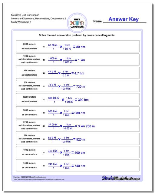 Math Worksheets: Metric SI Unit Conversions: Metric SI Unit Conversions ...