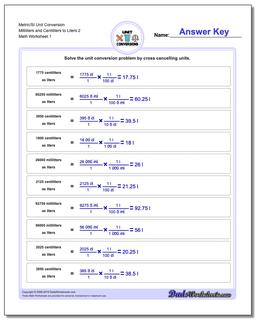 Metric SI Unit Conversion Worksheets Metric/SI Conversion Milliliters and Centiliters to Liters 2
